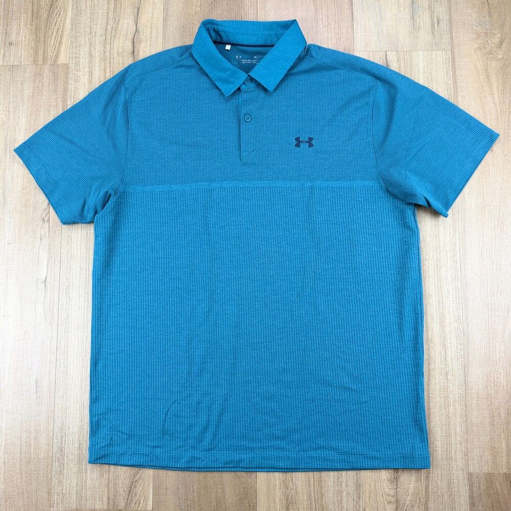 Under Armour Men's XL Loose Polo Blue Striped Design Golf Shirt